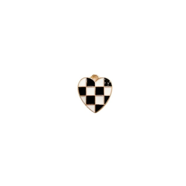 Black + White Checkered Heart Charm