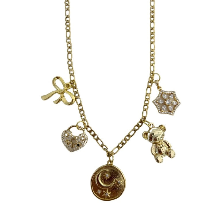 All Gold Charm Necklace