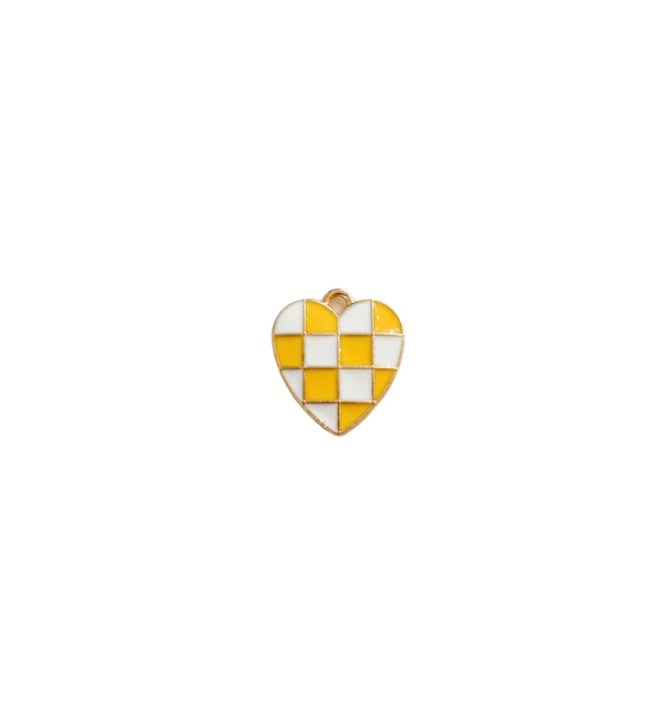 Yellow + White Checkered Heart Charm