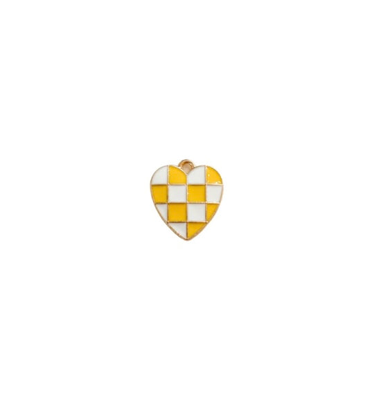 Yellow + White Checkered Heart Charm