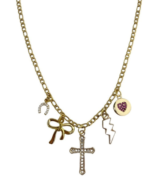 Pink + Gold Charm Necklace